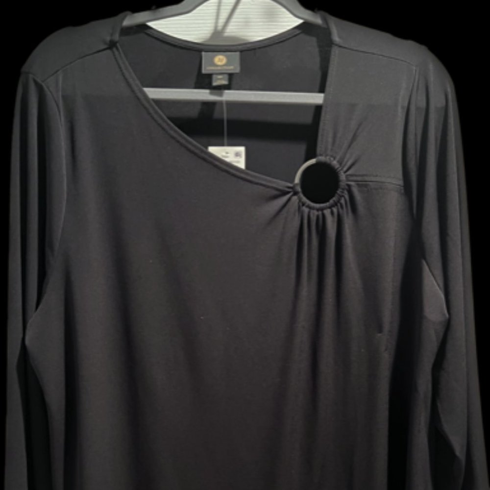 NWT. JM Collection Black XXL Assymetrical Tunic Blouse 3/4 sleeve